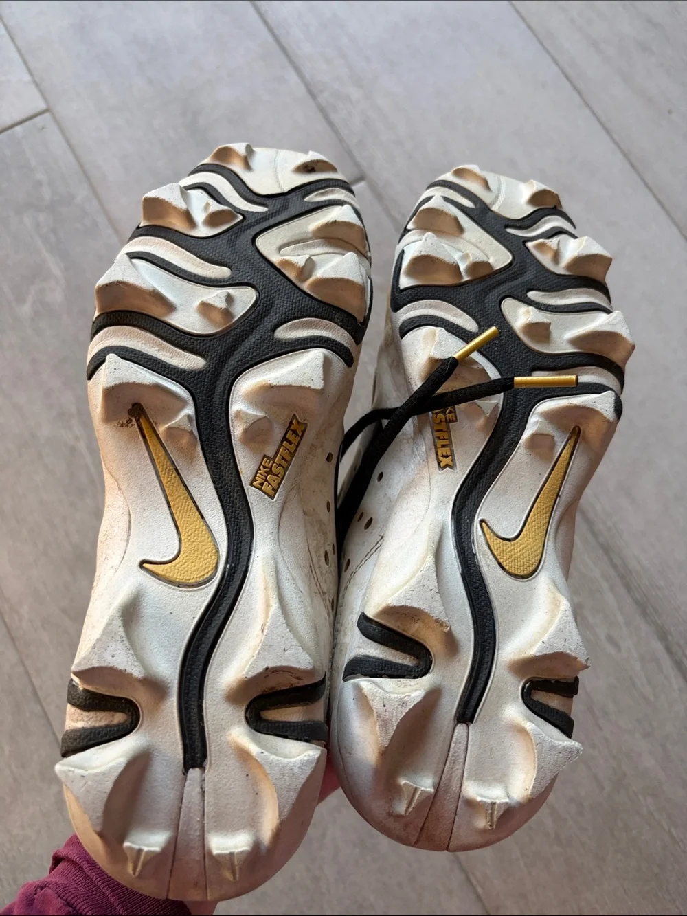 Nike White and Yellow Low-Top cleats with Black Laces